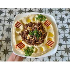 Beef Shawarma topped Hummus +1 Baguette