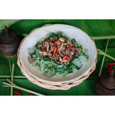 ឆាសាច់គោអង្ក្រងក្រសាំងទាប+បាយ