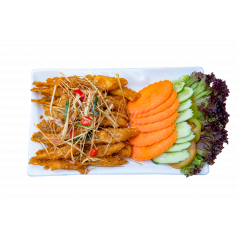 ព្រុយត្រីសាលម៉ុនបំពងលីងកល់ស្លឹកត្រី 